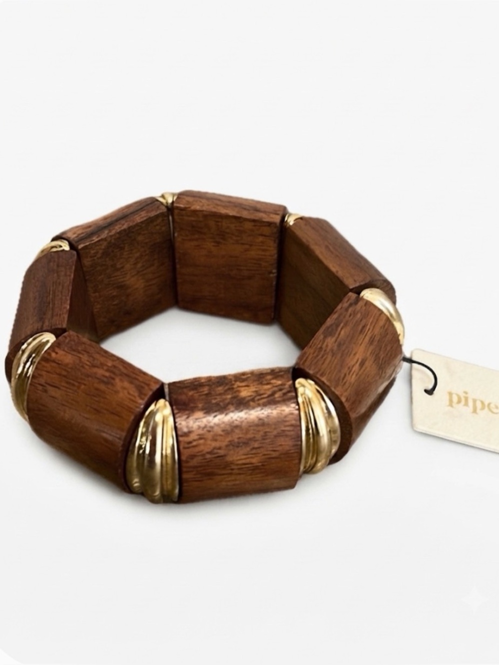NWT ⚜️🤎⚜️ Piper K Beautiful Wooden Stretch Bracelet with Gold Accents